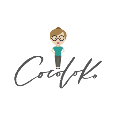 Logótipo 'Cocoloko' com personagem feminina de cabelo castanho e óculos