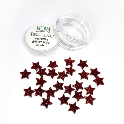 Estrelas de glitter vermelho e frasco transparente com tampa branca