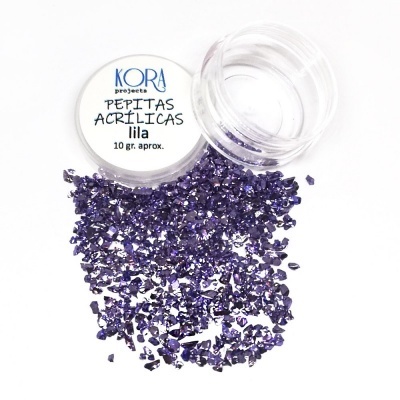Pepitas acrílicas lilás em frasco transparente com tampa branca KORA projects