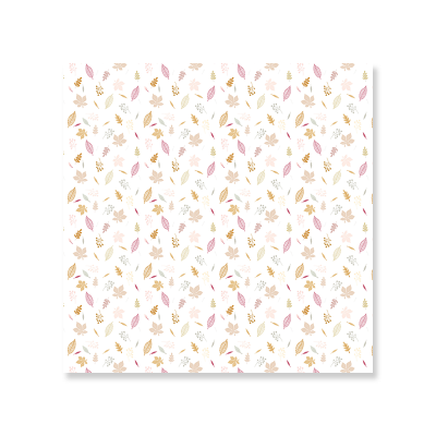 Papel decorativo com padrão de pequenas folhas coloridas sobre fundo branco
