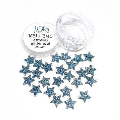 Frasco com estrelas de glitter azul decorativas