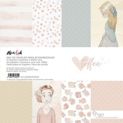 Conjunto de papéis para scrapbooking em várias cores e padrões suaves com ilustrações de raparigas e texto informativo