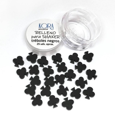 Frascos transparentes com enchimento de tréboles negros para shaker