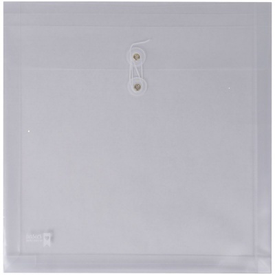 Envelope transparente quadrado com fecho de botão e cordão em plástico fosco