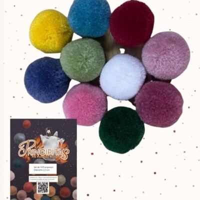 Conjunto de 10 pompons coloridos de 2,5 cm com embalagem
