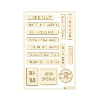 Folha de autocolantes de Natal com textos em dourado sobre fundo branco