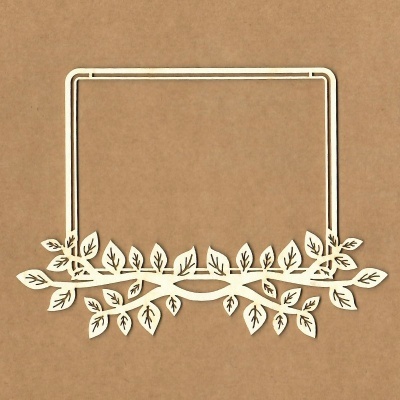 Moldura quadrada branca com decoração de folhas sobre fundo castanho