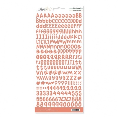 Folha de autocolantes com letras e símbolos em cor salmão