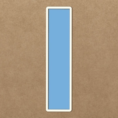 Autocolante vertical azul claro com borda branca em papel castanho