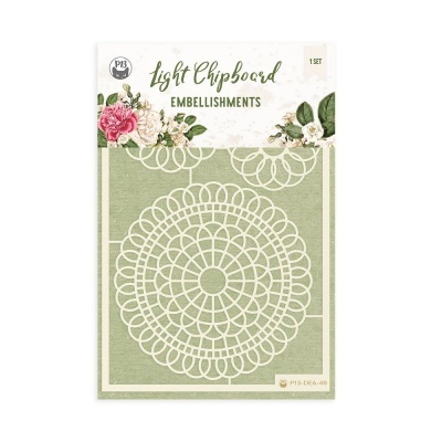 Embalagem de adereços de chipboard claro com padrão circular e design floral