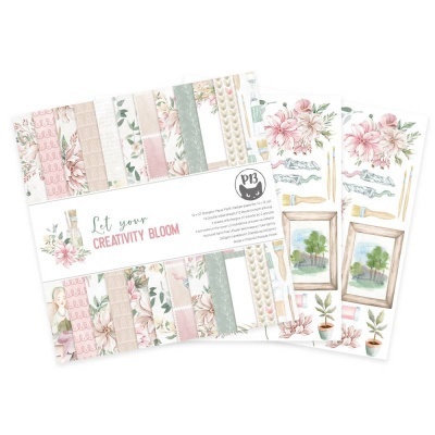 Conjunto de papel decorativo floral com texto Let your CREATIVITY BLOOM