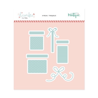 Conjunto de cortantes para decoração em tons azul claro com formas de frascos e laços