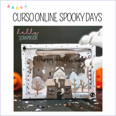 Caixa decorativa de Halloween com frase 'Happy Halloween', teia de aranha e mão de esqueleto