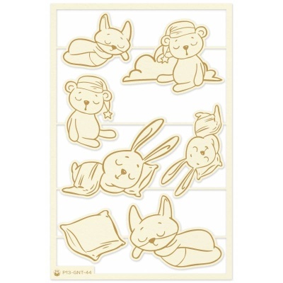 Autocolantes com desenhos de coelhos e ursos a dormir em tons castanhos claros