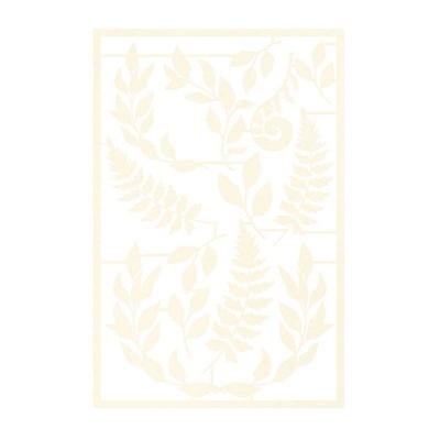 Papel decorativo branco com padrão de folhas e ramos em tons creme