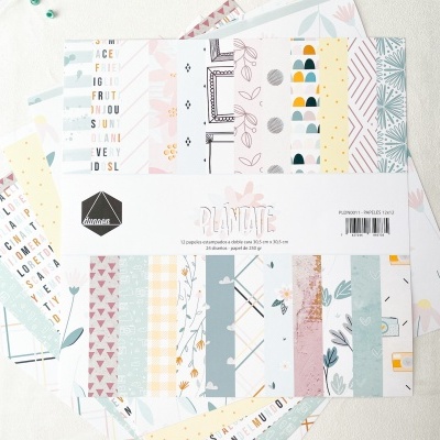 Folhas de papel estampado para artesanato com diversos padrões e cores suaves