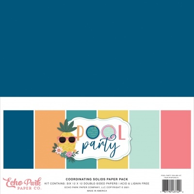 Pack papel scrapbooking 'Pool Party' cores sólidas com ilustração de ananás de óculos de sol