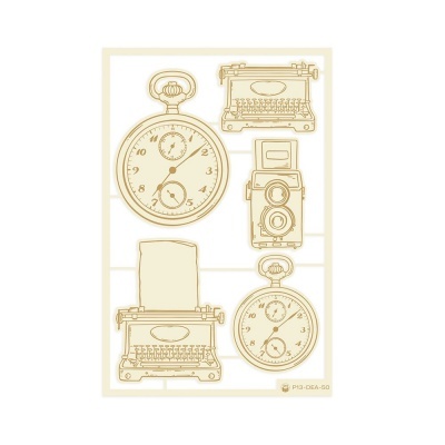 Ilustrações vintage em bege de relógios, máquinas de escrever e câmera fotográfica antiga