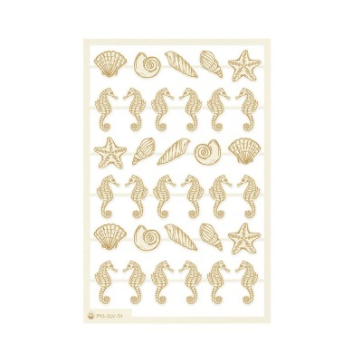 Autocolantes dourados de cavalos-marinhos, estrelas-do-mar e conchas em folha branca