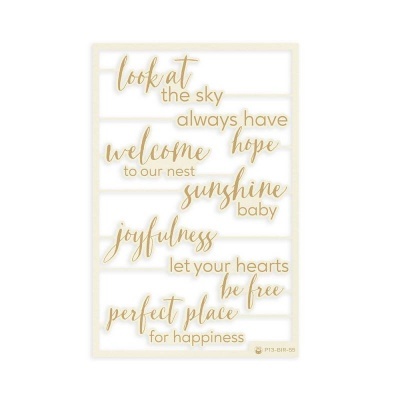 Placa decorativa branca com texto em dourado