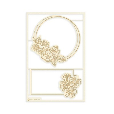 Rótulo de papel creme com flores douradas e espaços para escrita