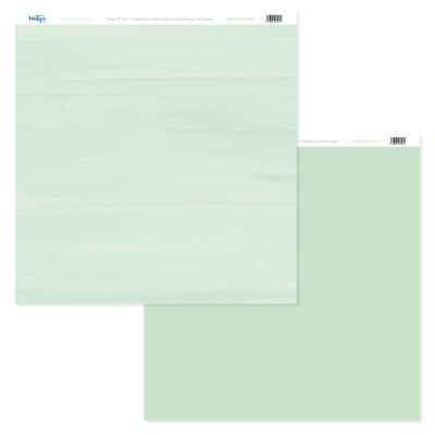 Dois papéis de scrapbook verdes, um com textura de madeira e outro liso.