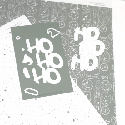 Folhas de papel de scrapbook com temas de Natal e recortes brancos 'HO HO HO'