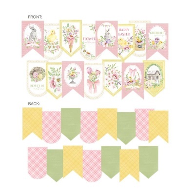 Bandeirolas decorativas coloridas temáticas de Páscoa com ilustrações e padrões neste conjunto.