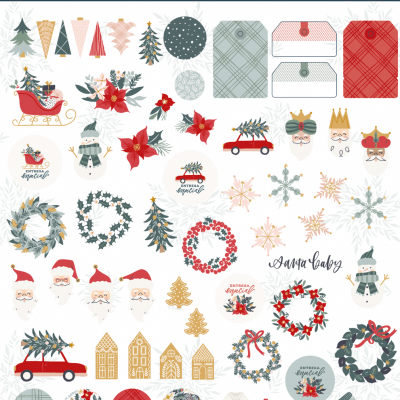 Figuras troqueladas natalícias com motivos de árvore, guirlanda, Papai Noel e flocos de neve