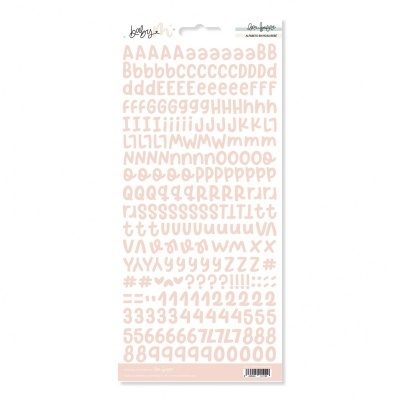 Conjunto de autocolantes de letras e números em tons de rosa claro e bege