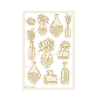 Autocolantes transparentes dourados com desenhos de flores e vasos de vidro