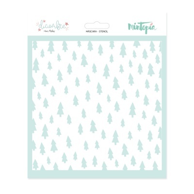 Stencil para máscara com padrão de árvores de Natal em azul claro