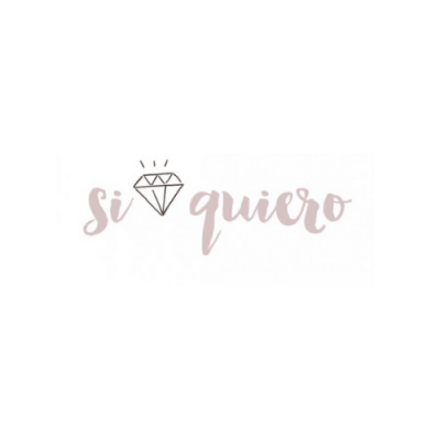 Texto 'si quiero' com desenho de diamante no meio em fundo branco