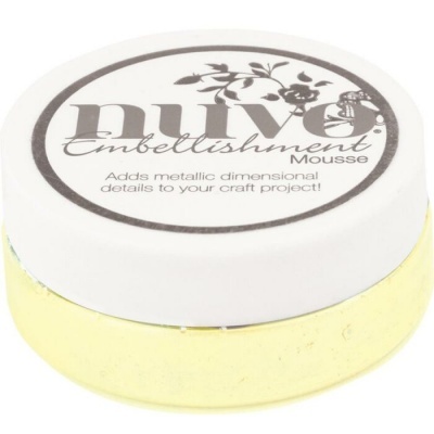 Recipiente Nuvo Embellishment Mousse branco e amarelo claro com texto e decoração