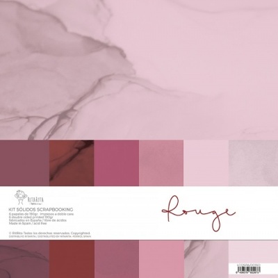 Kit de folhas para scrapbooking em vários tons de rosa e vermelho com texturas mármore e manchas.