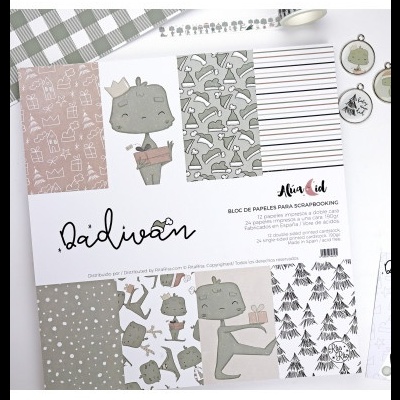 Bloco de papéis para scrapbooking com desenhos de rinocerontes e padrões variados