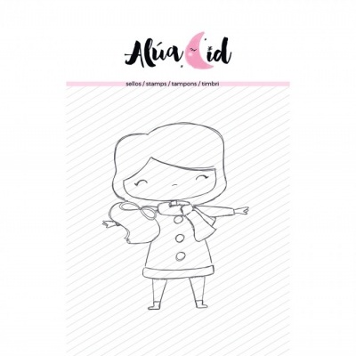 Carimbo de criança a apontar com texto e logo ALUA ID