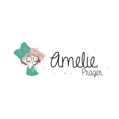 Logotipo com rapariga desenhada à mão e texto Amelie Prager