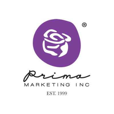 Logótipo de prima MARKETING INC com rosa roxa e texto EST. 1999