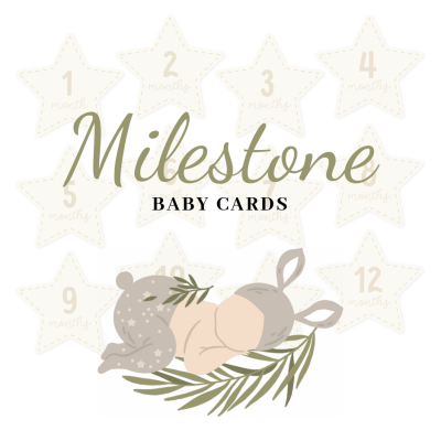 Cartões de marco para bebés com números e ilustração de bebé a dormir