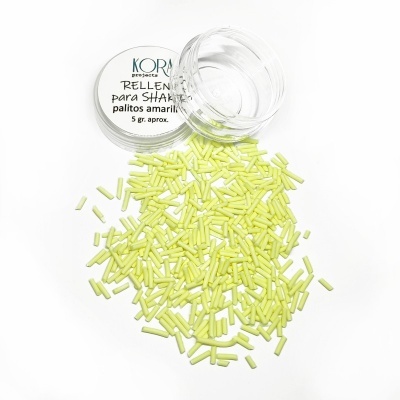 Frasco plástico com palitos amarelos para shaker