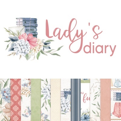 Papel decorativo floral e listrado com texto Lady's diary em rosa