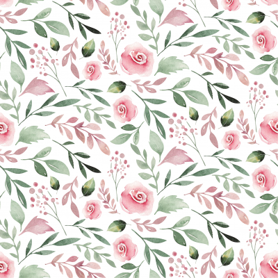 Padrão floral aquarela com rosas e folhas verdes