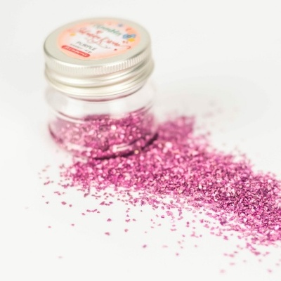 Pote transparente com purpurina rosa e tampa metálica