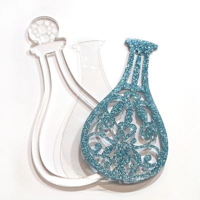 Forma de silicone transparente e ornamento em resina turquesa com glitter em forma de frasco ornamental