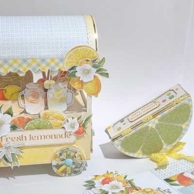 Conjunto de papelaria decorado com tema de limonada, com envelopes, cartão e recortes coloridos