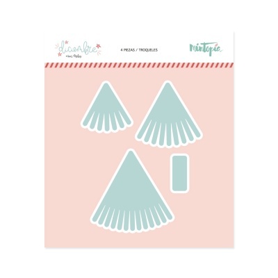 Conjunto de 4 troqueles azuis claros em embalagem rosa com texto e detalhes gráficos