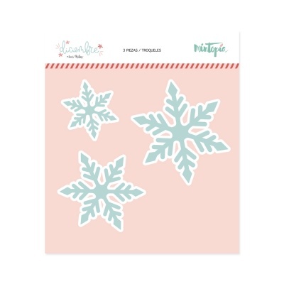 Embalagem com 3 troqueles de flocos de neve azul claro e branco