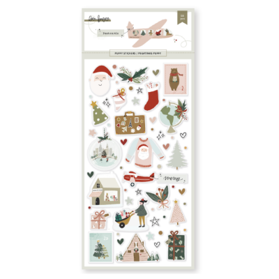 Folha de autocolantes natalícios com desenhos diversos de Natal em cores suaves