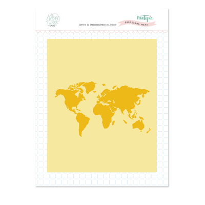 Papel decorativo para scrapbooking com mapa-múndi amarelo em fundo bege
